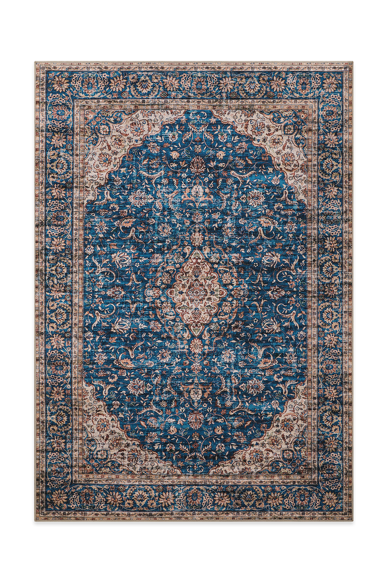 Blue & Brown Floral Pattern Rug