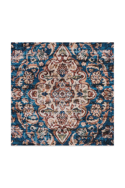 Blue & Brown Floral Pattern Rug Detail