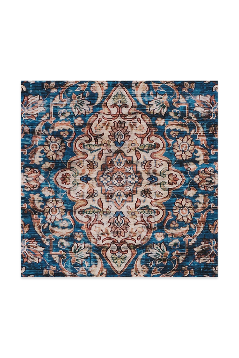 Blue & Brown Floral Pattern Rug Detail