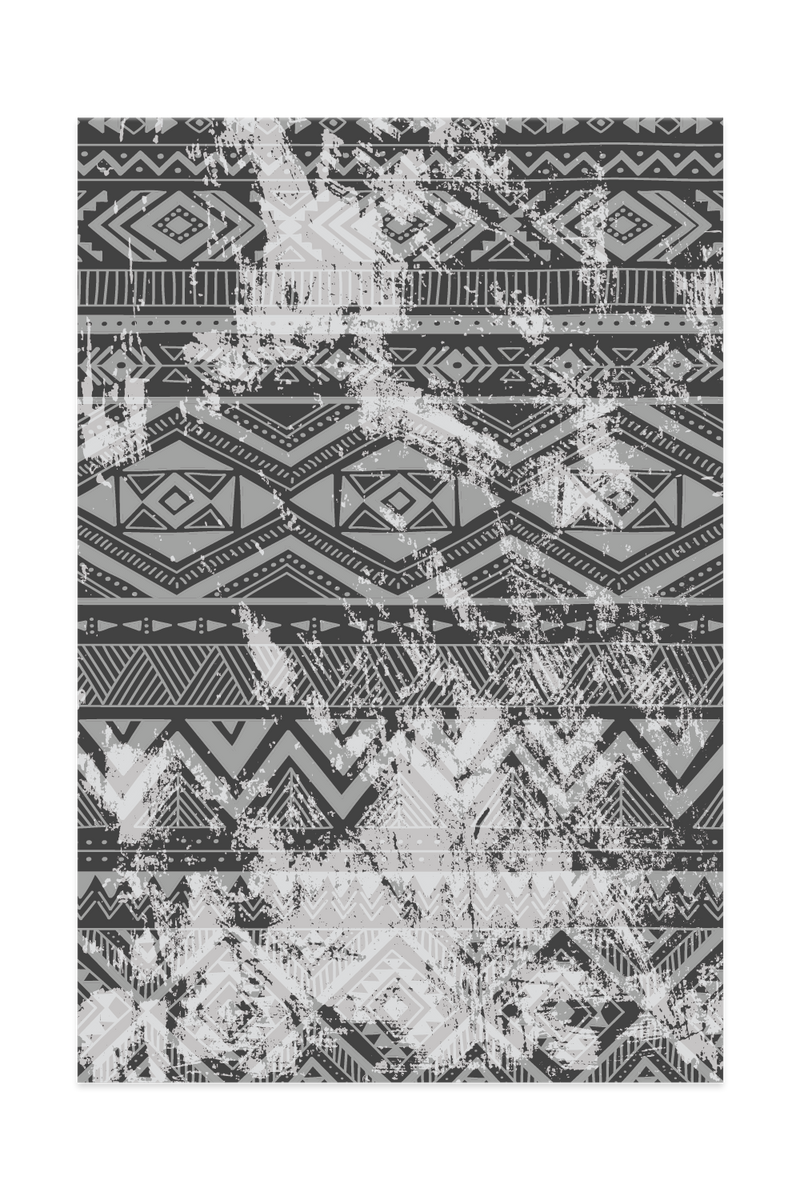 Grey & White Aztec Pattern Rug